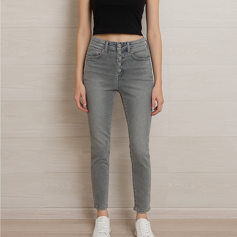 LOFT Women's Gray High Waisted Button Front Skinny Jeans Modern Fit size 6/28